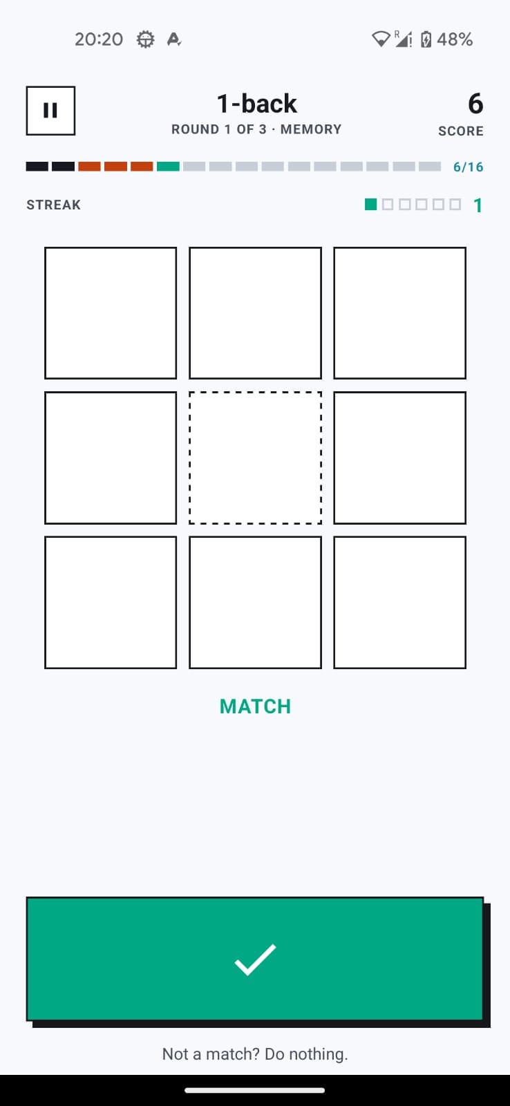 Echo gameplay showing a correct MATCH result on the grid