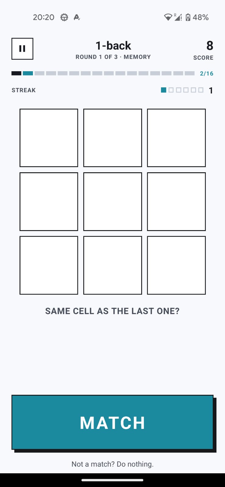 Echo gameplay showing an empty 3x3 grid waiting for a match decision